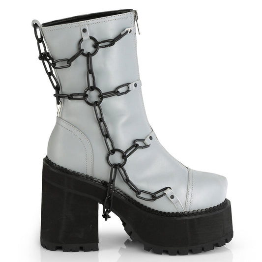 Grey Reflective Goth Platform Ankle Boots