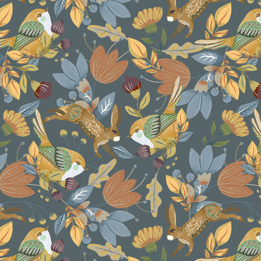 cottagecore deer bird print dress