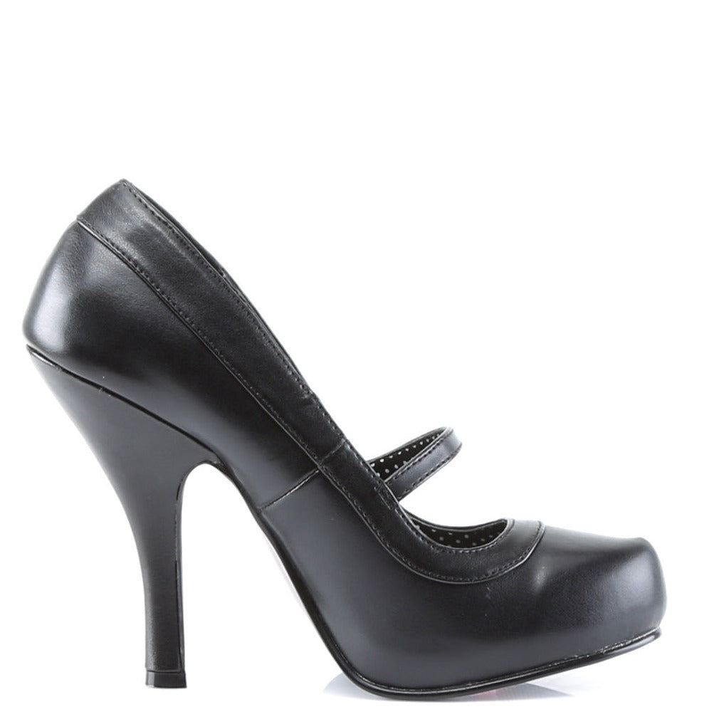 Black vintage-style mary jane shoe on a white background
