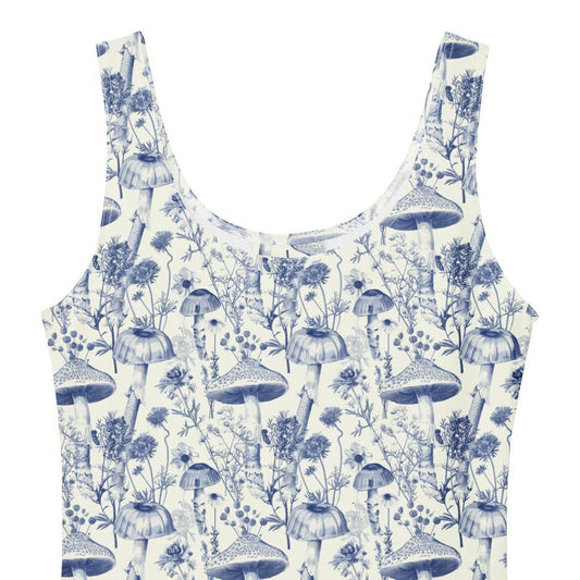 Cottagecore Mushroom Floral Dress on White Background