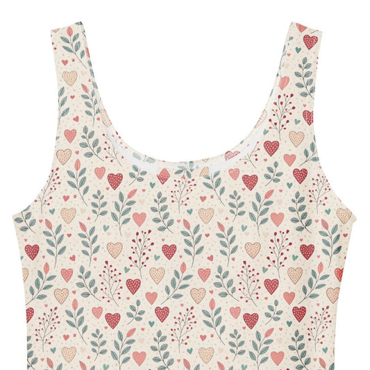 Tank top with heart and leaf pattern on a white background