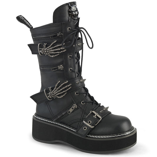 Goth Skeleton Platform Mid-Calf Combat Boots on White Background