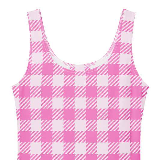 PlPink and white gingham 1950s vintage style fit and flare swing dress.