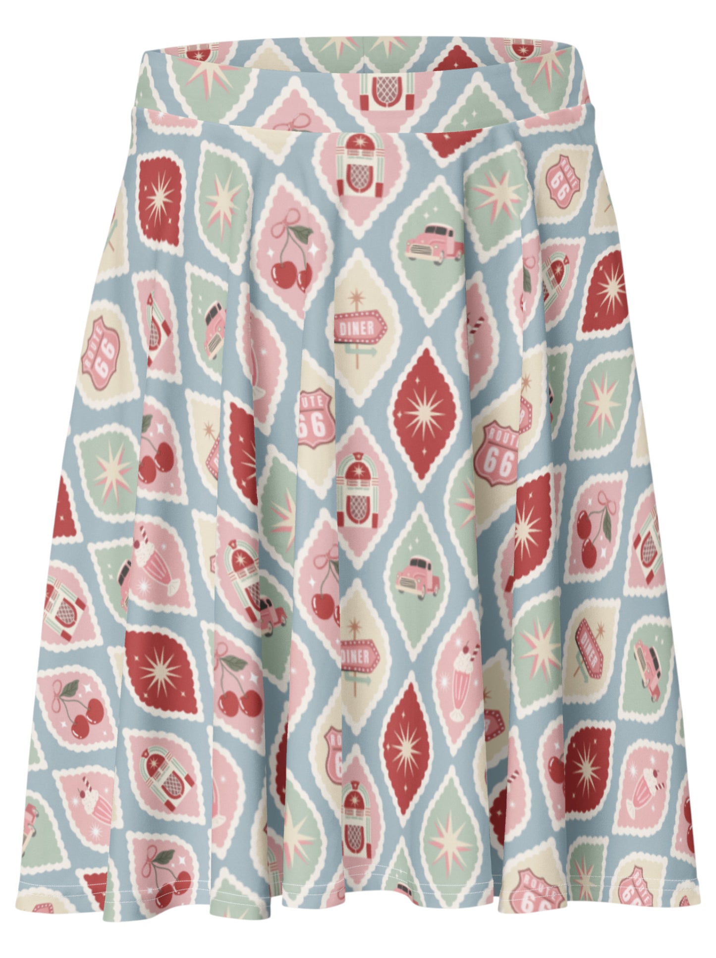 1950s Diner Cherry Milkshake Pinup Swing Retro A-Line Skirt.