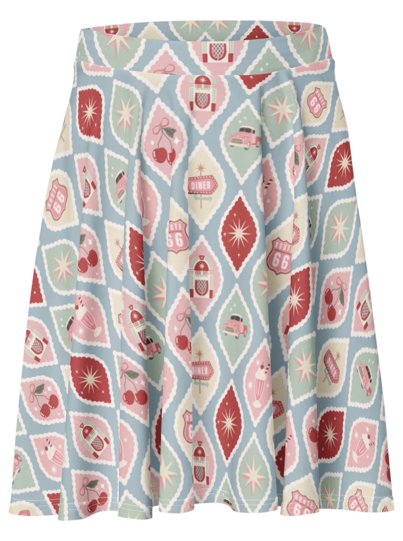 1950s Diner Cherry Milkshake Pinup Swing Retro A-Line Skirt.