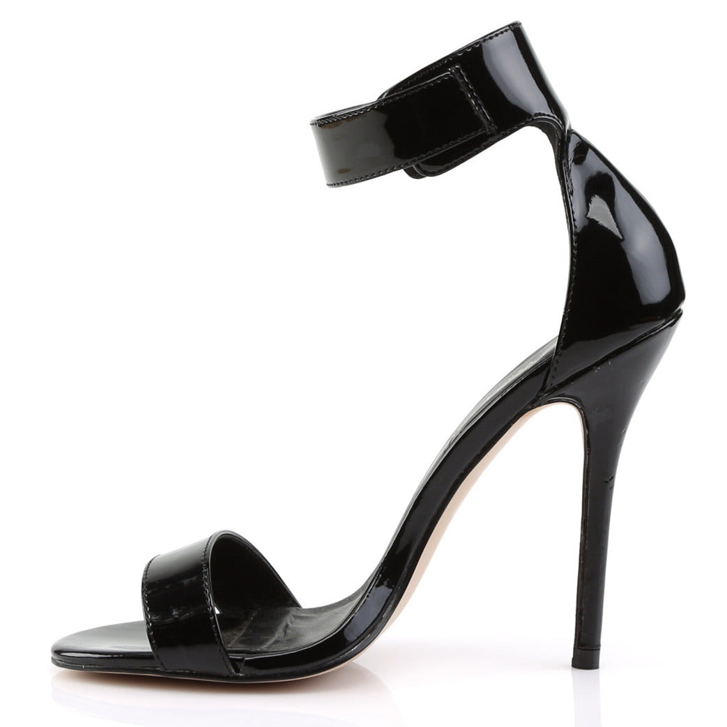 Black Patent Ankle Strap Heels on a white background