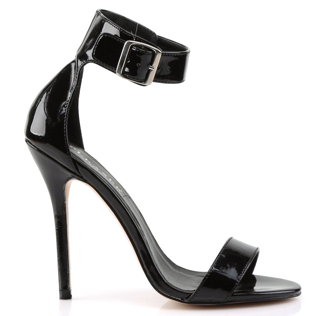 Black Patent Ankle Strap Heels on a white background