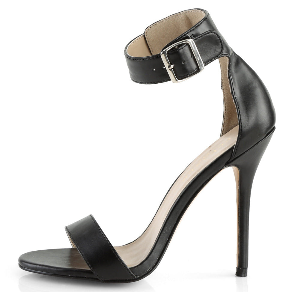 Black ankle strap stiletto heel on white background