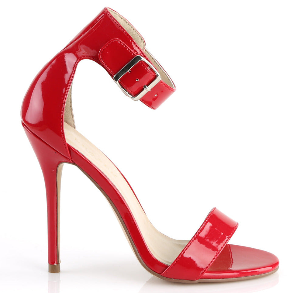Red Patent Leather Ankle Strap Heels on white background