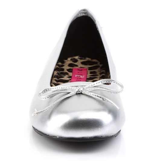 Silver Metallic Ballet Flats with Bow