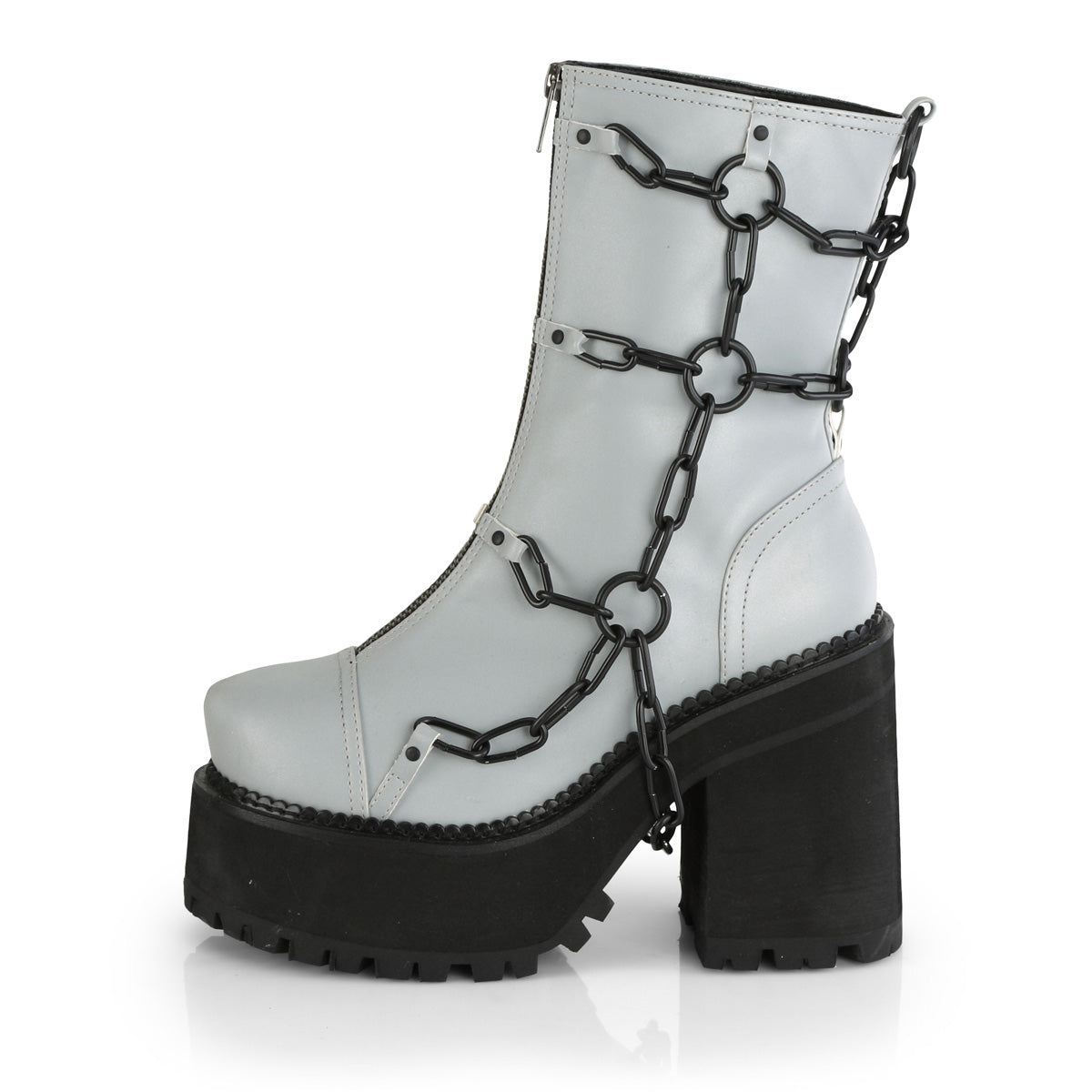 Grey Reflective Goth Platform Ankle Boots