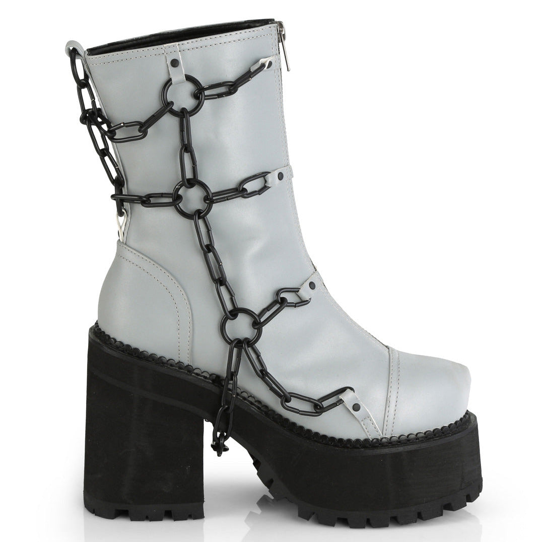 Grey Reflective Goth Platform Ankle Boots