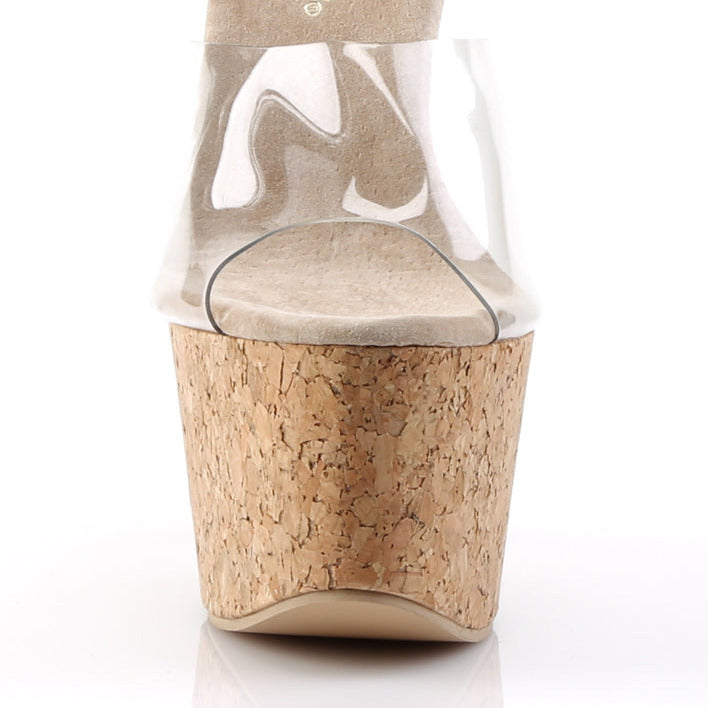 Clear Cork Platform Wedge Slides