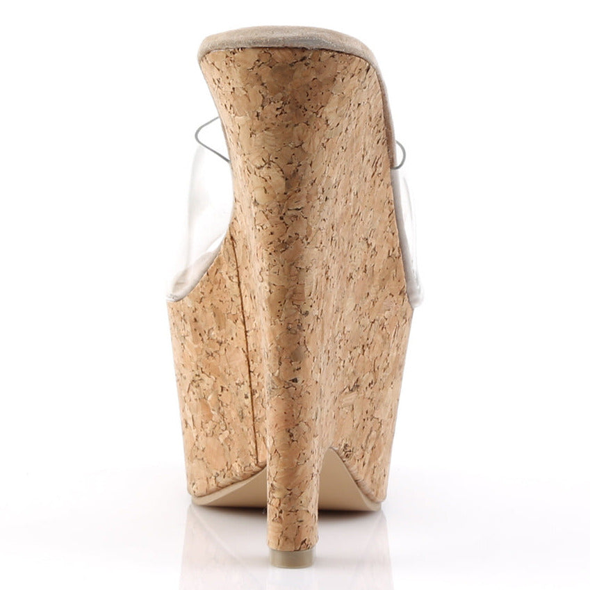 Clear Cork Platform Wedge Slides