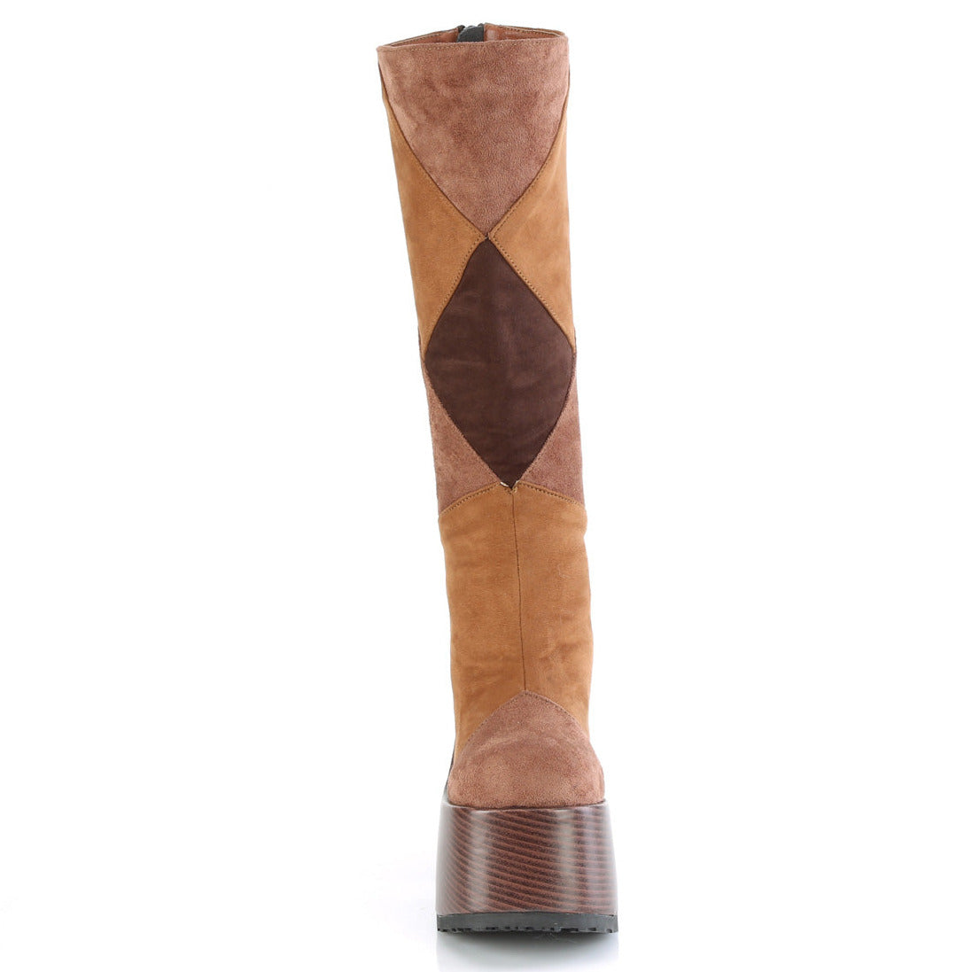 Patchwork Vegan Suede Faux Wood Knee High Platform Boots