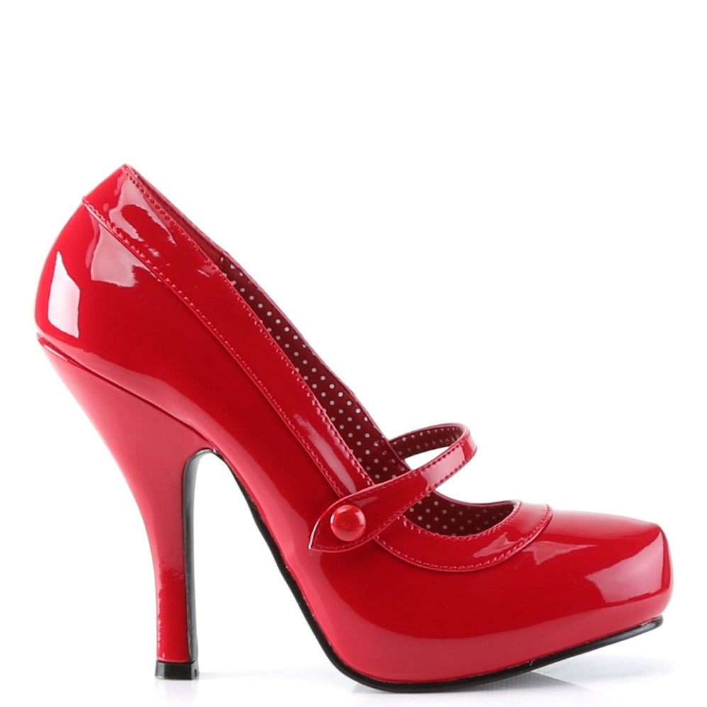 Red vintage-inspired retro platform shoe on a white background