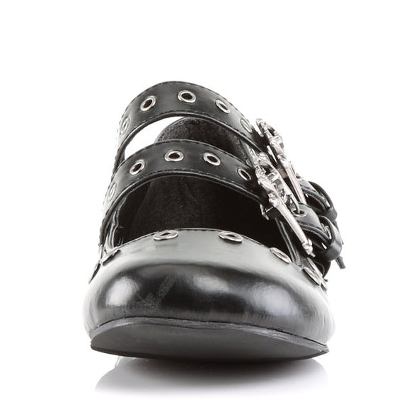 Gothic Double Strap Skull Flats on White Background