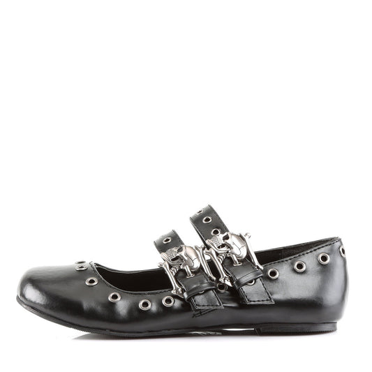 Gothic Double Strap Skull Flats on White Background