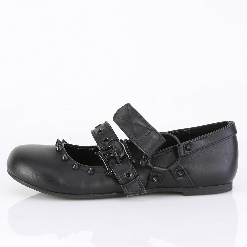 Goth Skull Mary Jane Flats on white background
