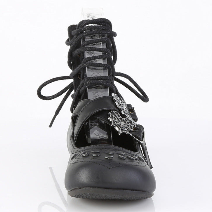 Goth Spiderweb Heart Lace-Up Mary Jane Ballet Flats on White Background