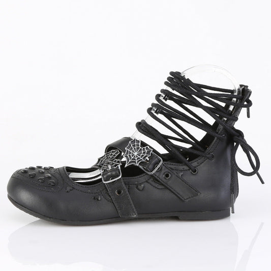 Goth Spiderweb Heart Lace-Up Mary Jane Ballet Flats on White Background