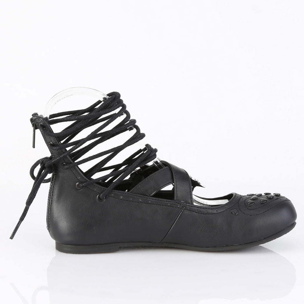 Goth Spiderweb Heart Lace-Up Mary Jane Ballet Flats on White Background