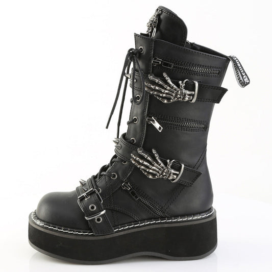 Goth Skeleton Platform Mid-Calf Combat Boots on White Background
