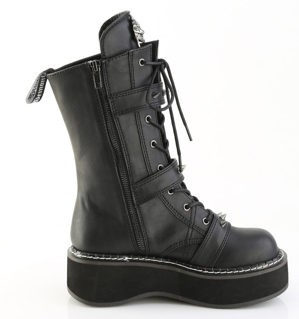 Goth Skeleton Platform Mid-Calf Combat Boots on White Background