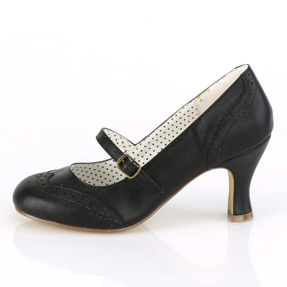 1950s Black shoe with a strap on a white background