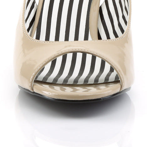 Cream Kitten Heel Patent Leather Slingback Pumps on White Background