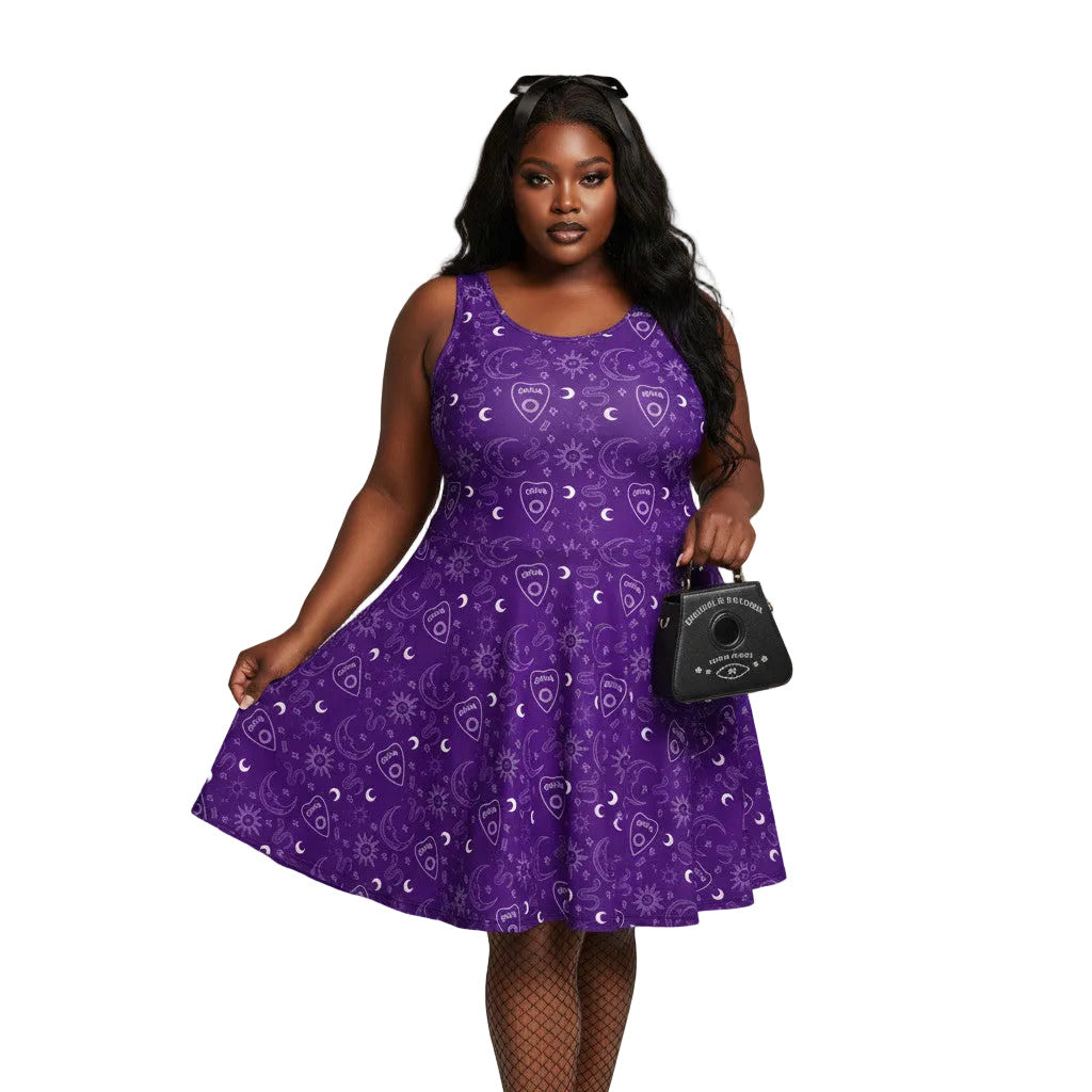 Plus Size Gothic Ouija Board Purple Skater Dress Purple / L