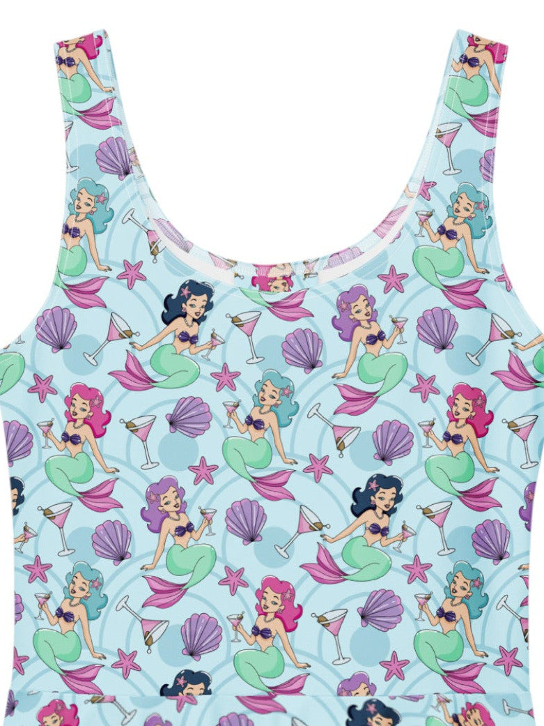 Blue Mermaid and Martinis swing dress with a fit and flare silhouette.