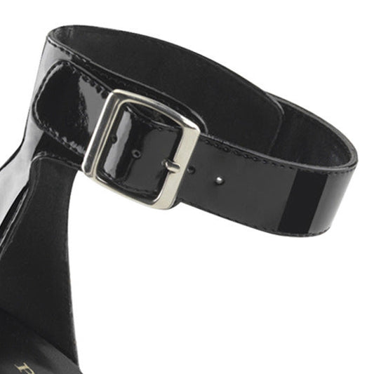 Black Patent Ankle Strap Heels on a white background