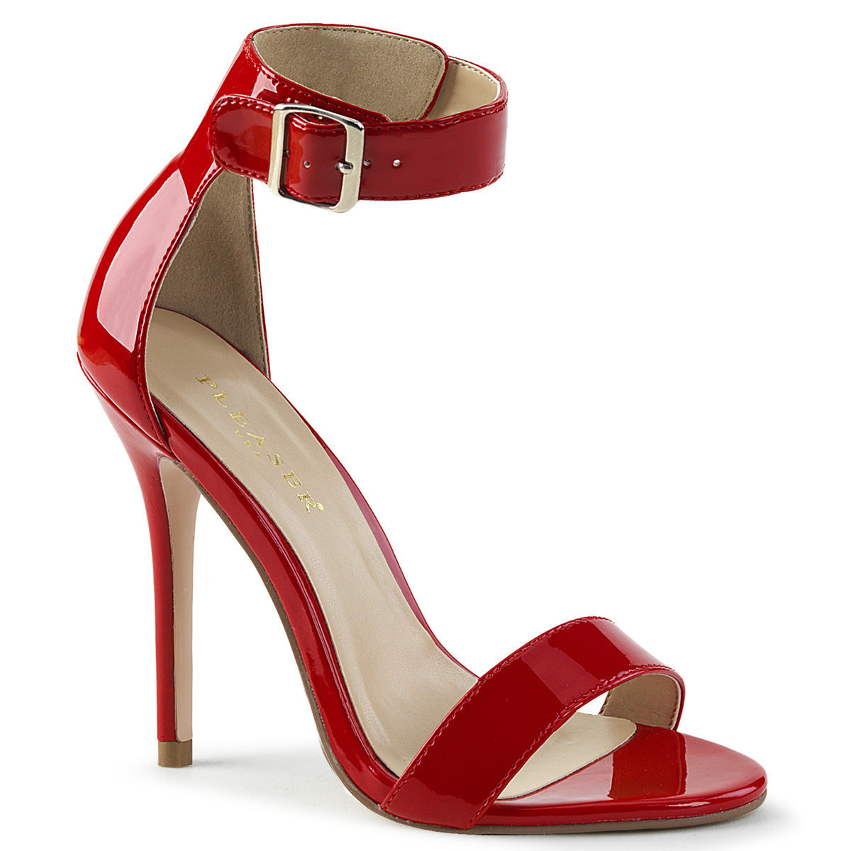 Red Patent Leather Ankle Strap Heels on white background