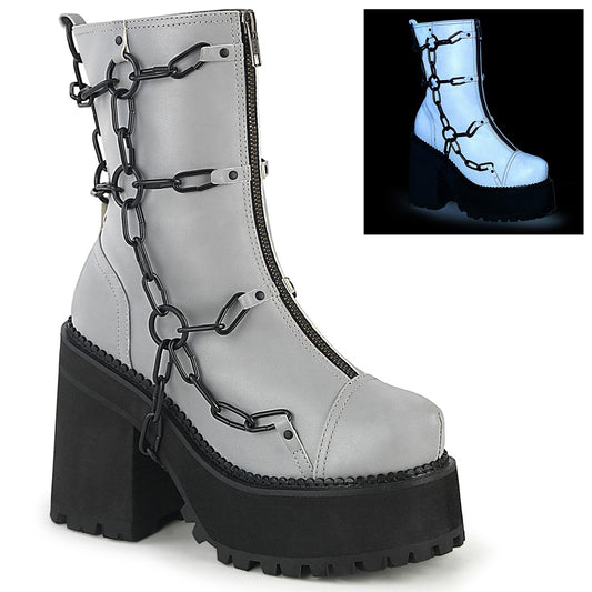 Grey Reflective Goth Platform Ankle Boots