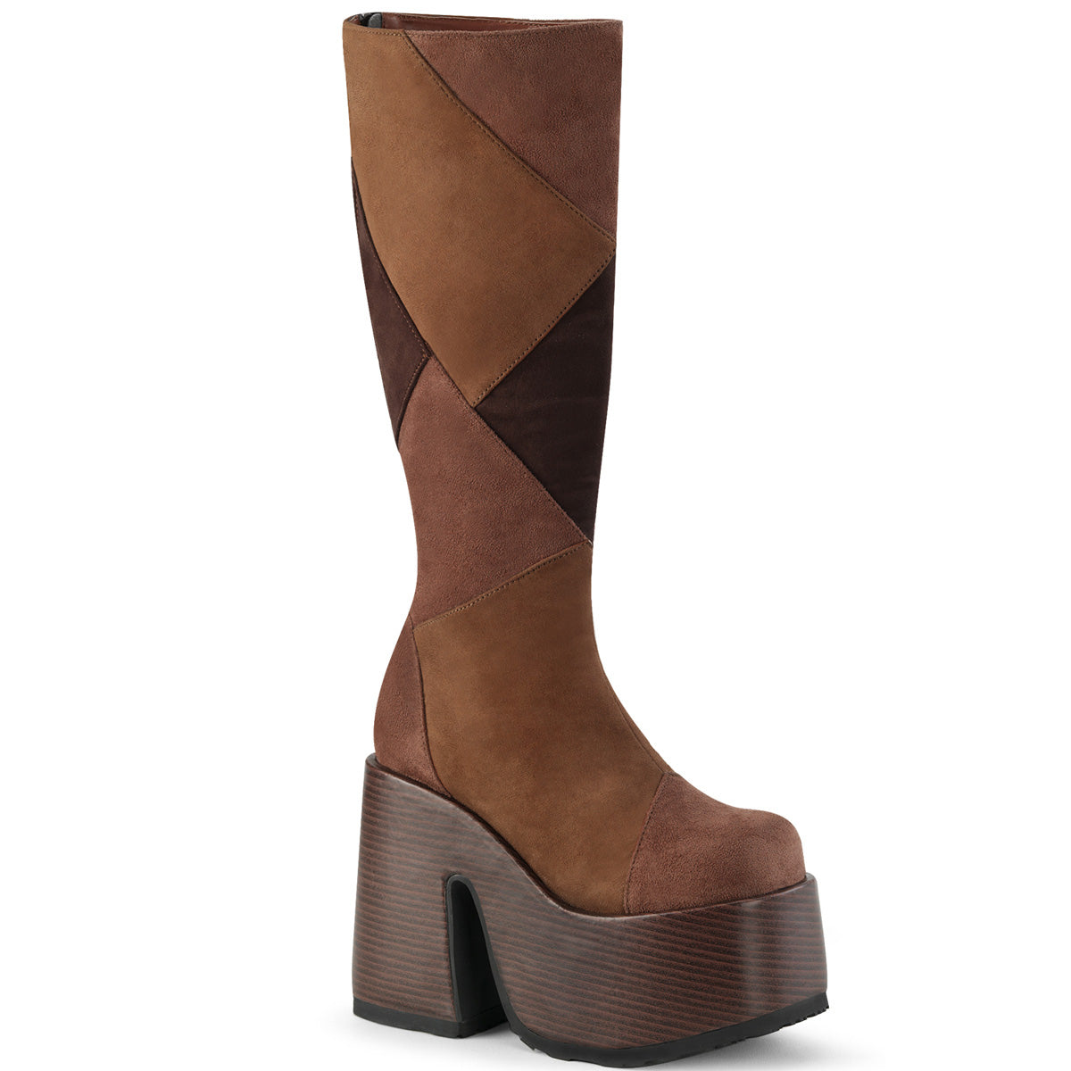 Patchwork Vegan Suede Faux Wood Platform Boots
