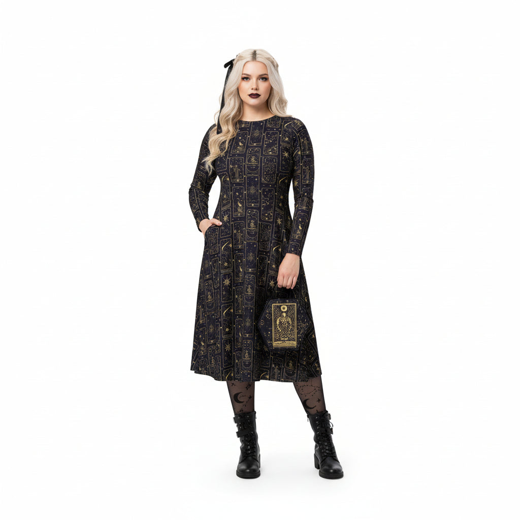 Celestial Tarot Card Print Midi Dress