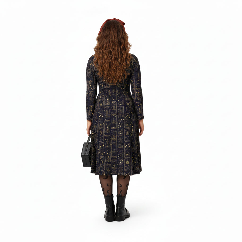 Celestial Tarot Card Print Midi Dress