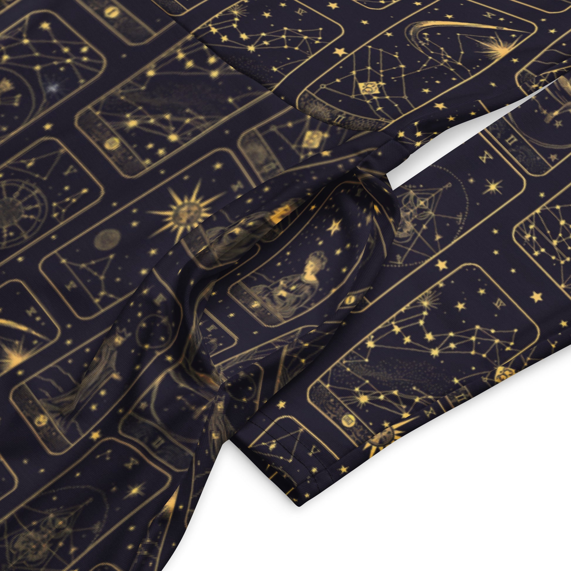 Navy blue fabric with gold celestial celestial tarot card print