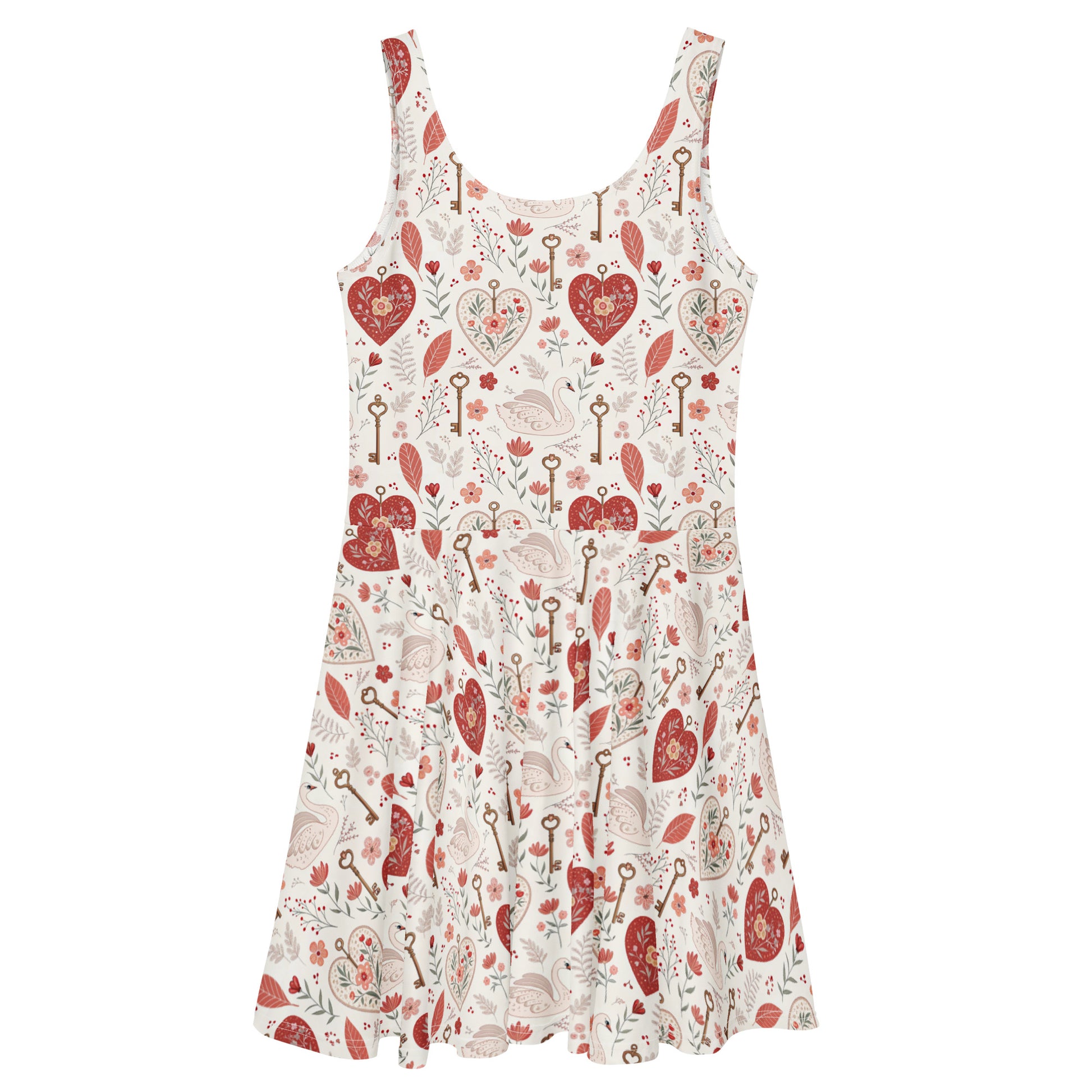 Dress with heart and key pattern on a white background