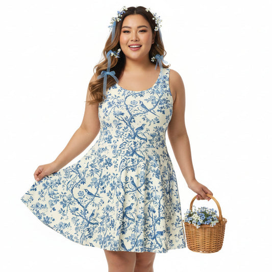 Toile de Jouy Bird Cottagecore Dress