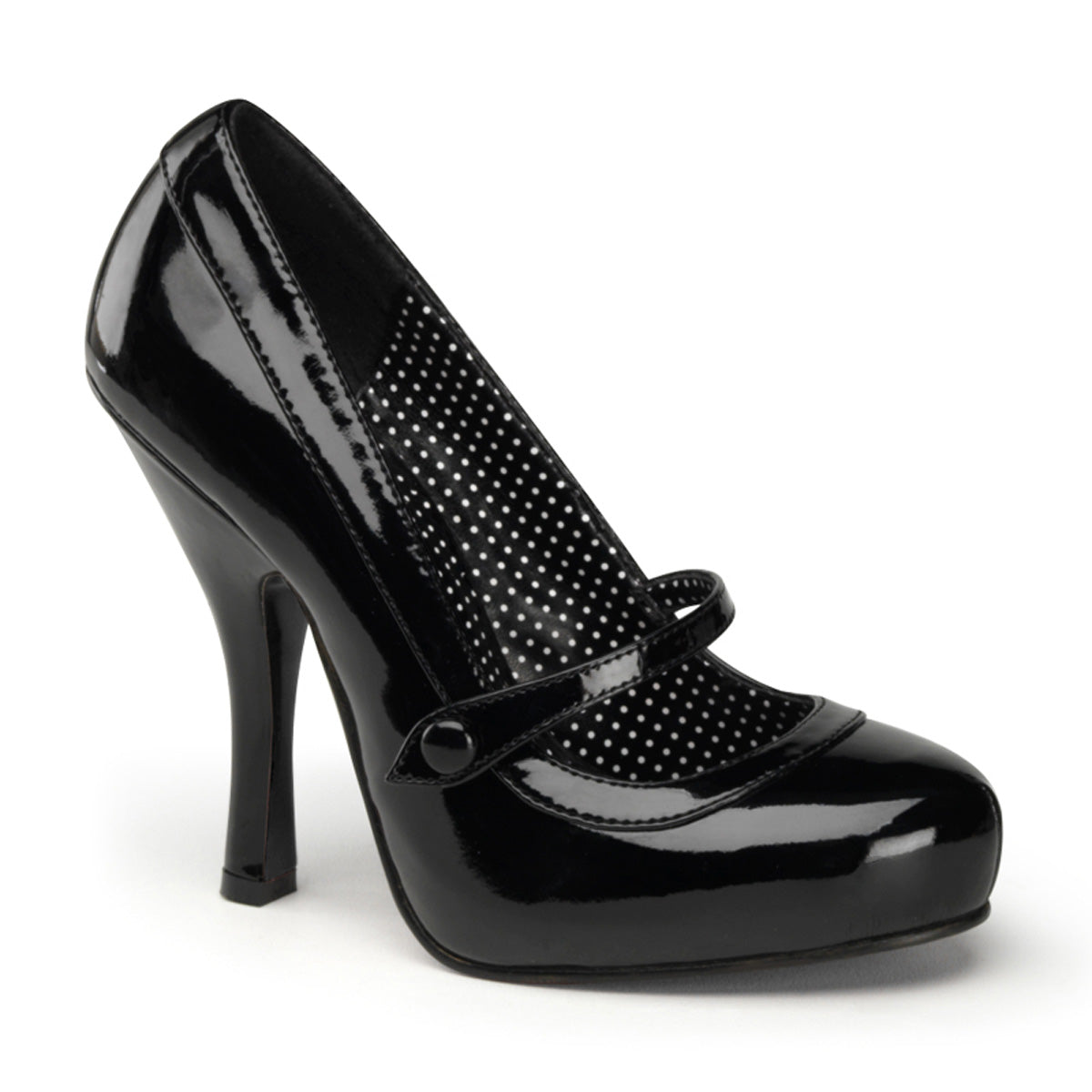 Black patent 50s vintage-inspired shoe on a white background