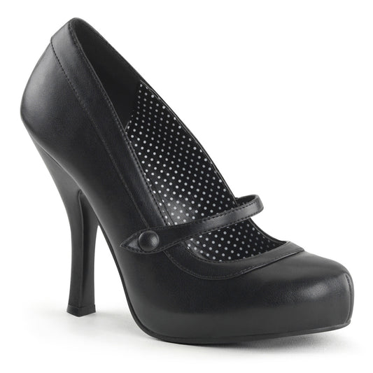 Black vintage-style mary jane shoe with a strap on a white background