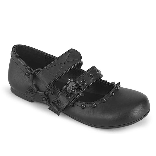Goth Skull Mary Jane Flats on white background