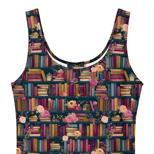 Dark academia bookshelf print skater dress.
