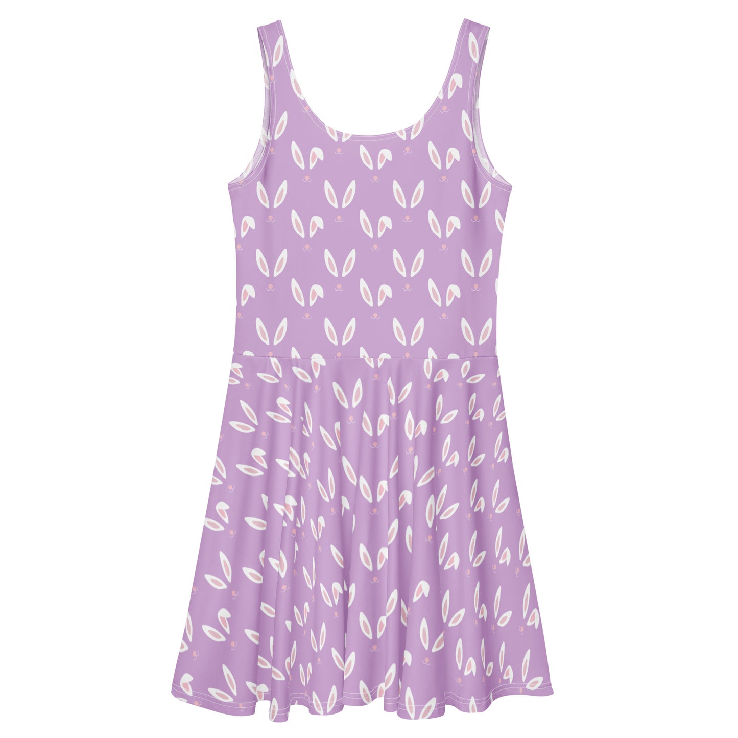 Lavender purple plus size 1950s vintage style swing dress with white Easter bunny print.