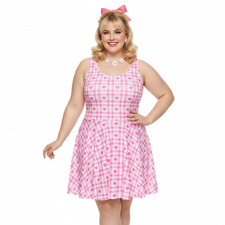 plus size vintage dresses 1950s Plus Size Pink Gingham Vintage 1950s Swing Dress Pink / S
