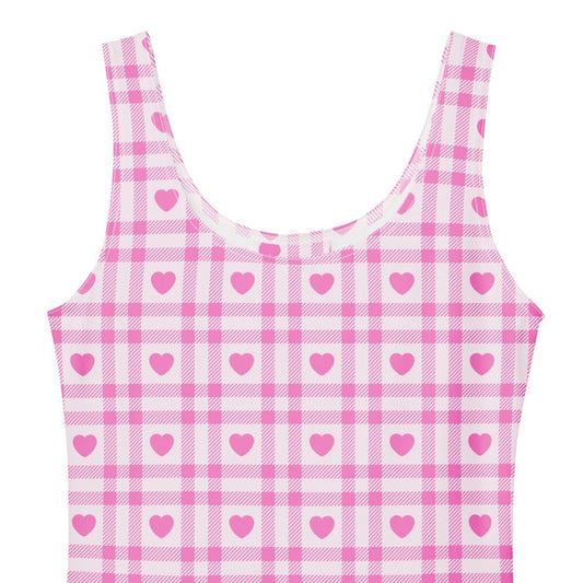 Pink and white gingham 1950s vintage style fit and flare swing dress.