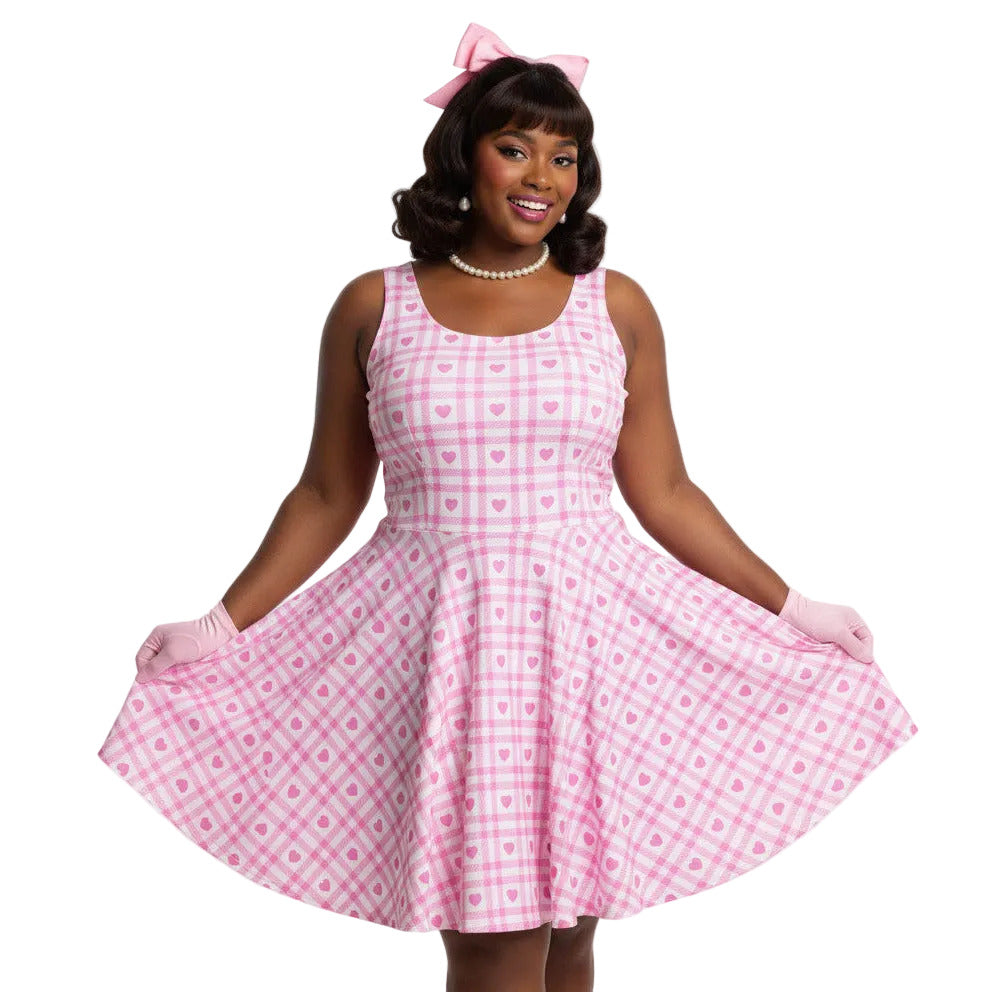 Plus Size Pink Gingham Vintage 1950s Swing Dress Pink / S Plus Size Pink Gingham Vintage 1950s Swing Dress Pink / S