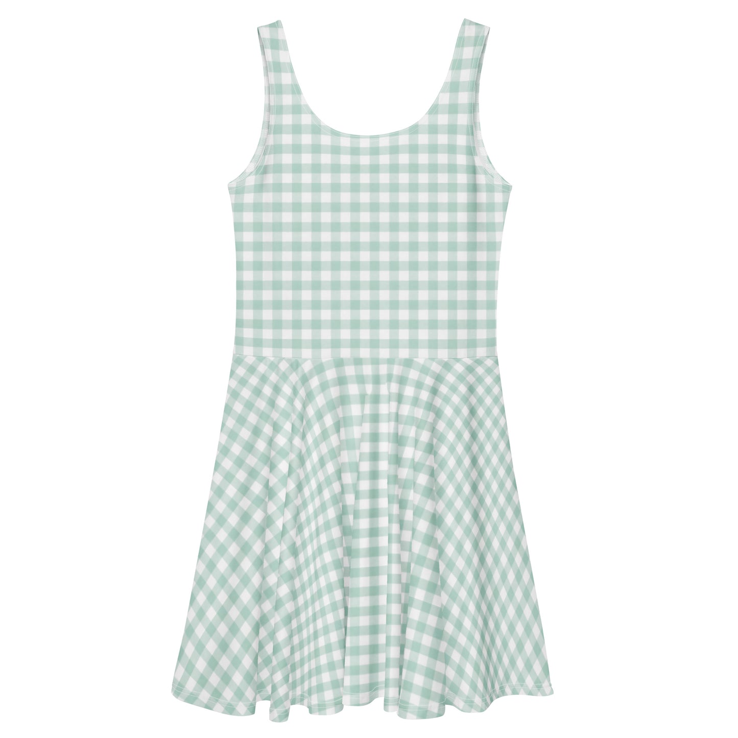 Pastel green and white gingham 1950s vintage-style swing dress.